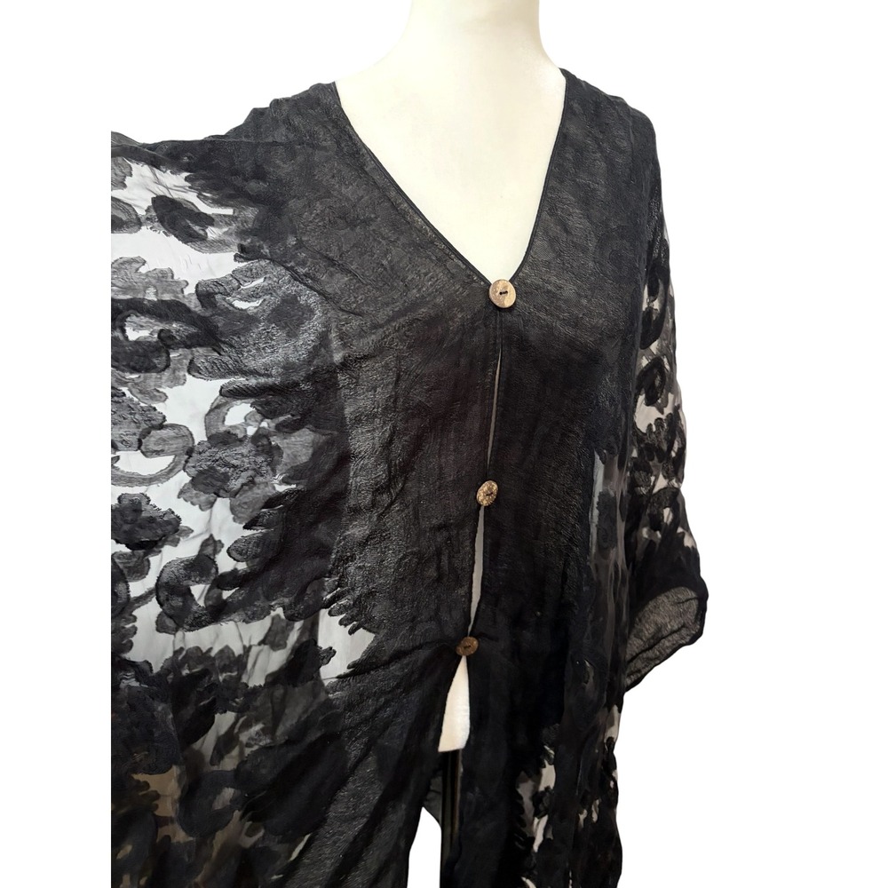 Miss Nikky Black Burnout Floral Print Kaftan Cover Up One Size Swim Resortwear - Picture 5 of 9